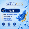 Infografía de Tirzepatide 60 mg de NovaGex: mecanismo de acción y aplicaciones en investigación — imagen 2 de 5