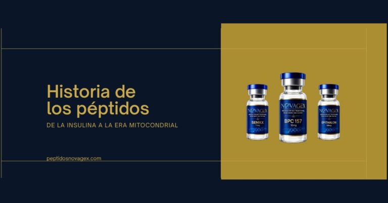 Viales de péptidos NovaGex Semax, BPC-157 y Epitalón — historia de los péptidos